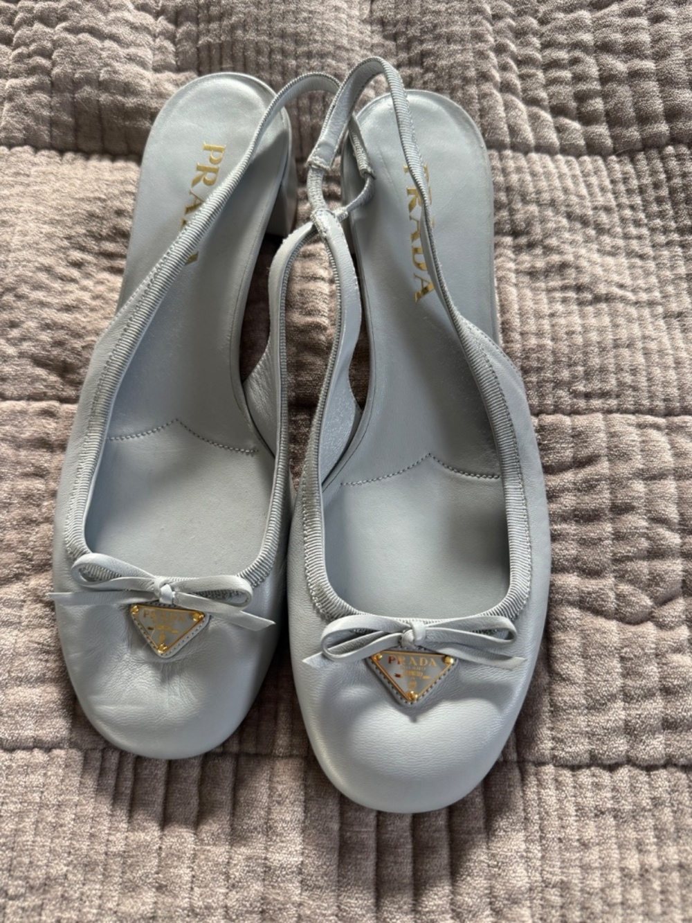 Prada Light Blue Slingback Block Heel Pumps - Picture 3 of 3